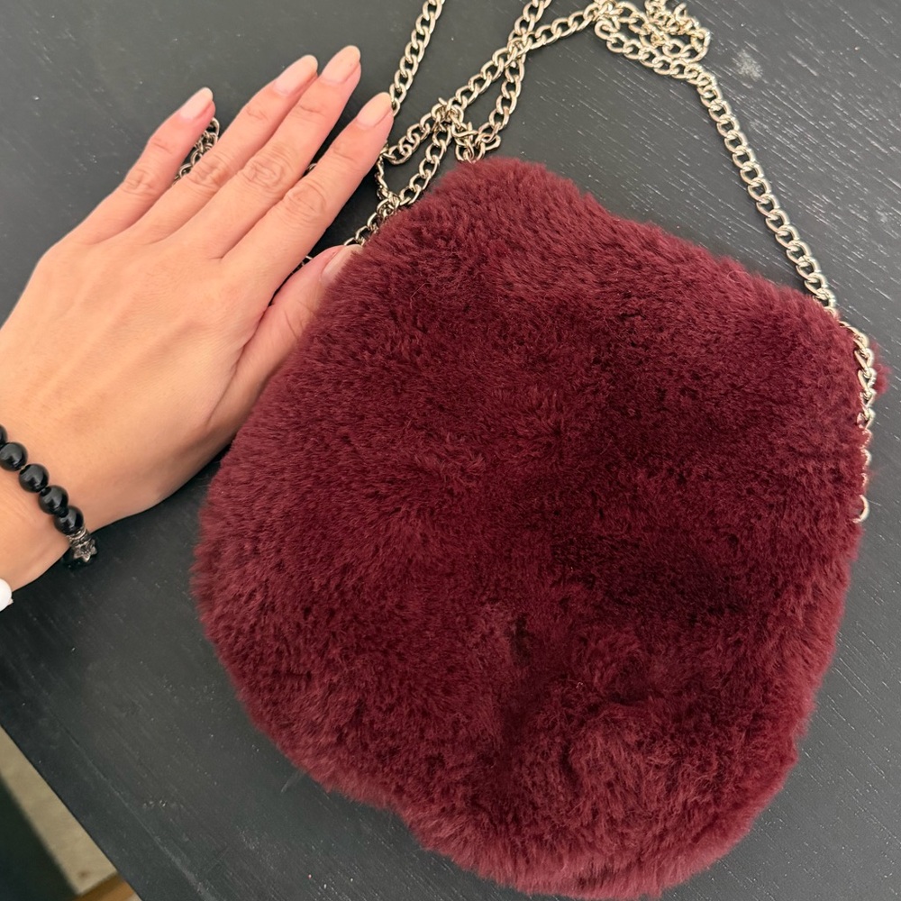 Fur Mini Burgundy Chain Shoulder Bag